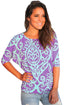 Sexy Purple Aqua Damask Print Half Sleeve Top